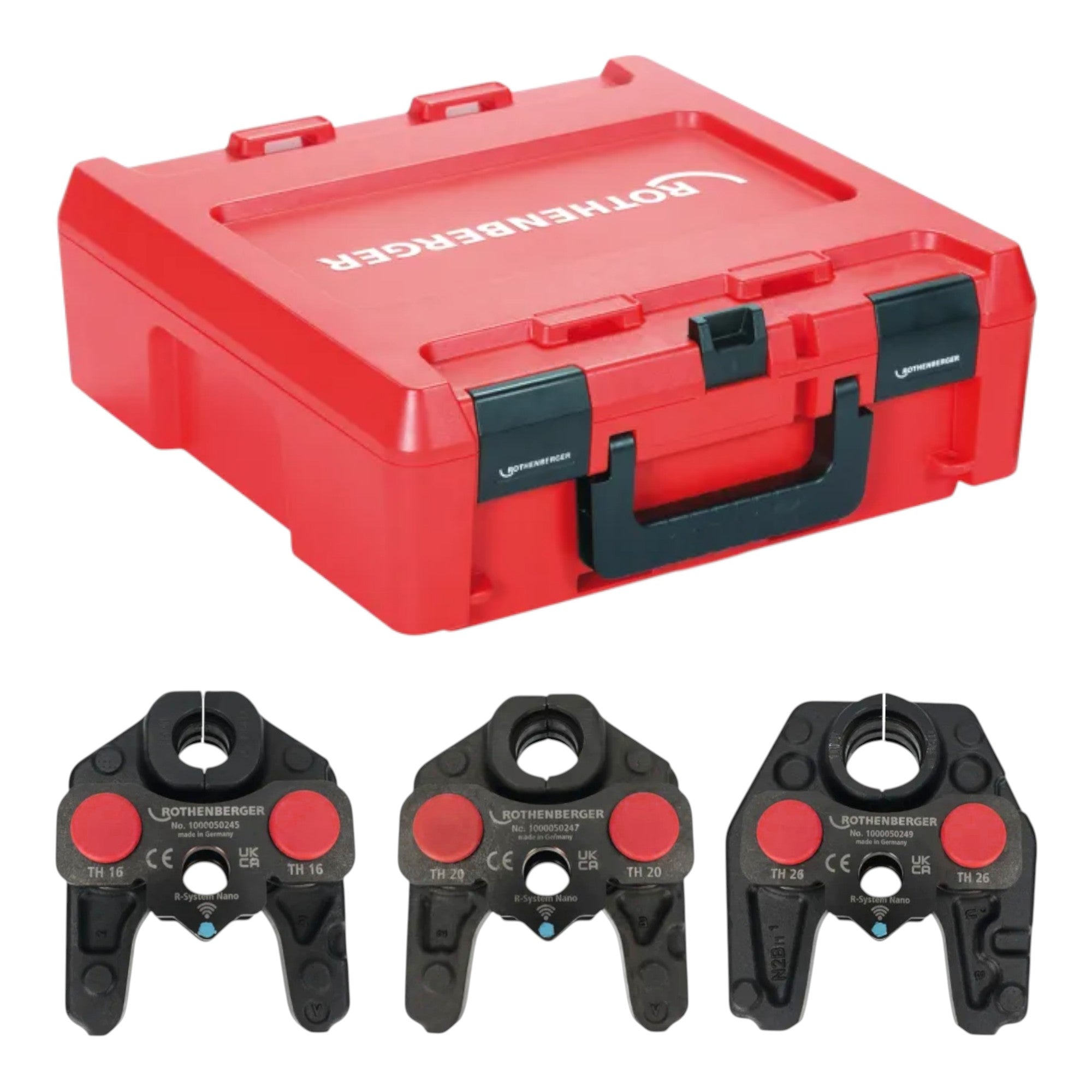 Rothenberger ROMAX NANO Akku Pressmaschine 18 V 34 kN CAS 2x Akku 2 0 Ah Ladegeraet 3 tlg TH Pressbacken Set Rocase 4 - toolbrothers
