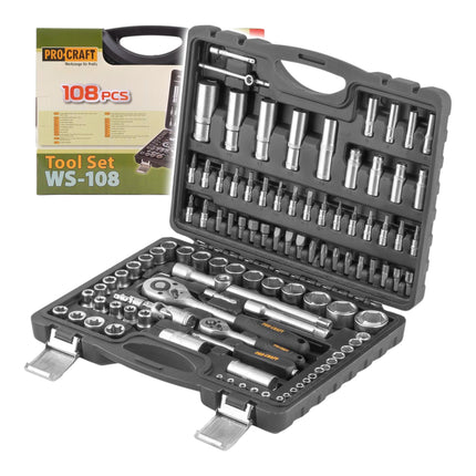 Procraft WS 108 Steckschluessel Set 108 tlg 1 4 1 2 Ratsche Schluessel Stecknuss Bits Koffer 0 - toolbrothers