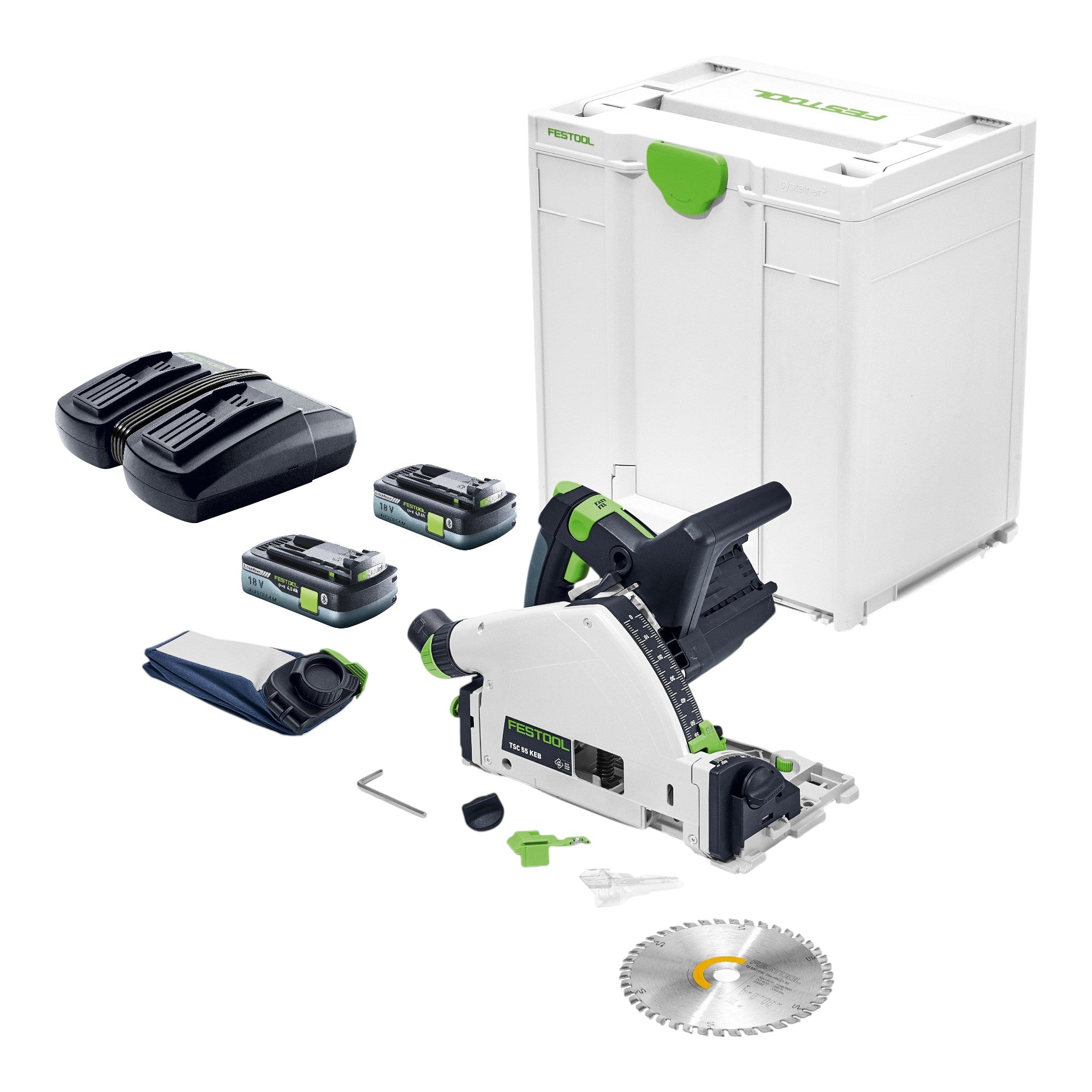 Festool TSC 55 KEB Basic Akku Tauchsaege 18 V 36 V 2x 18 V 160 mm Brushless 2x Akku 4 0 Ah Ladegeraet Systainer Nachfolger von 576712  0 - toolbrothers