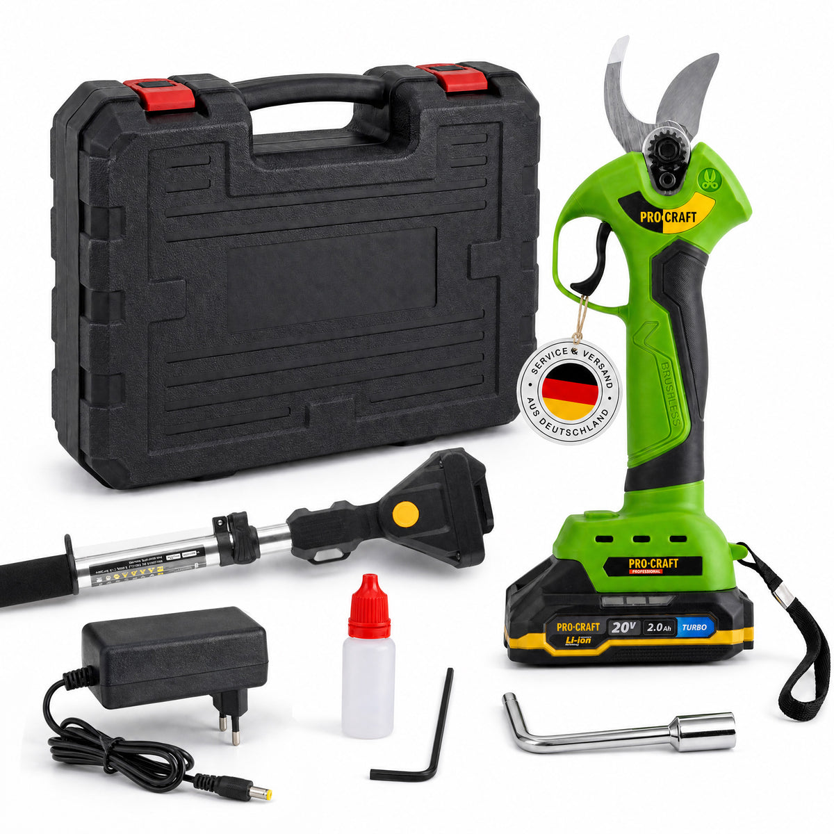 Akumulatorowy sekator Procraft ES28Li 20 V bezszczotkowy + 1x akumulator 2,0 Ah + ładowarka + walizka