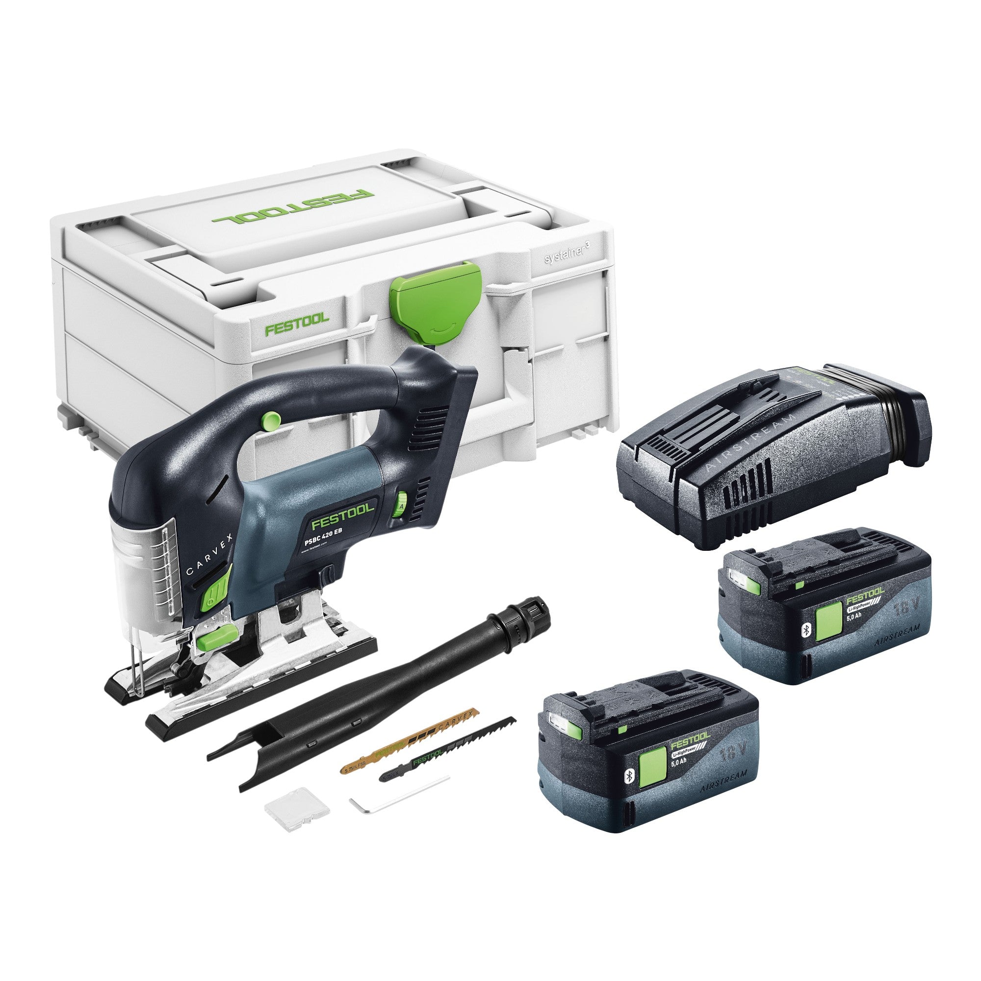 Festool PSBC 420 EB Basic Akku Pendelstichsaege 18 V 120 mm Brushless 2x Akku 5 0 Ah Schnellladegeraet Systainer 0 - toolbrothers