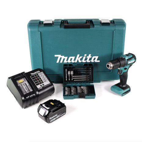 Makita DHP 483 ST1 Akku Schlagbohrschrauber 18 V 40Nm im Transportkoffer + 1x 5,0 Ah Akku + Ladegerät + 38 tlg. Bit- & Bohrer Set - Toolbrothers