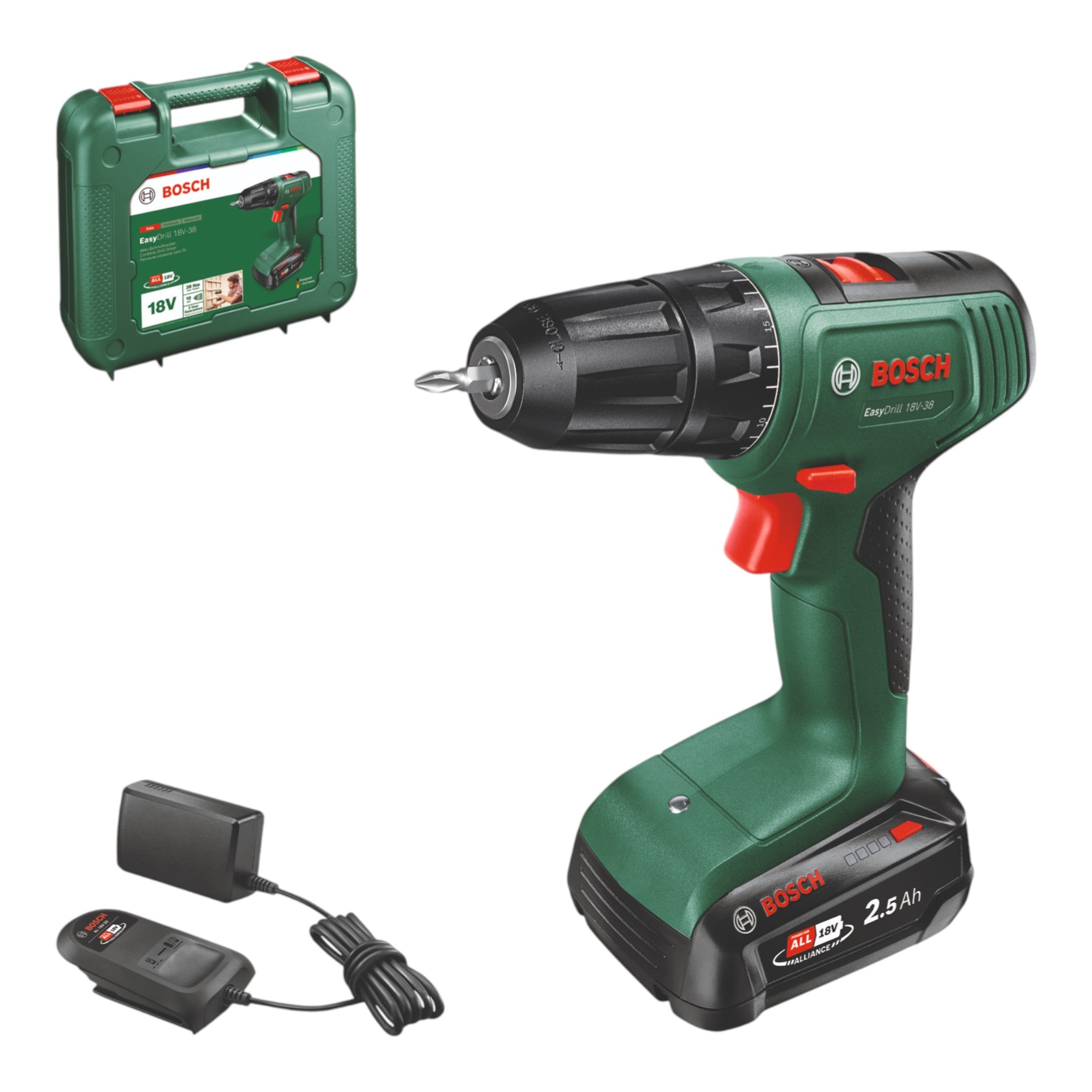 Bosch EasyDrill 18V 38 Akku Bohrschrauber 18 V 38 Nm 1x Akku 2 5 Ah Ladegeraet Koffer 0615A5008K  0 - toolbrothers