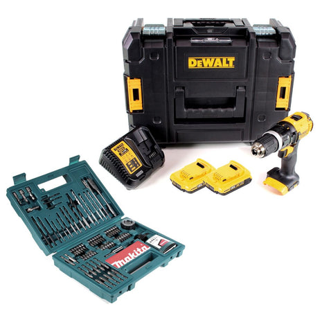 DeWalt DCD 785 D2 Akku Schlagbohrschrauber 18V 60Nm + 2x Akkus 2,0Ah + Ladegerät + Makita Bit & Bohrer-Set im TSTAK Koffer - Toolbrothers