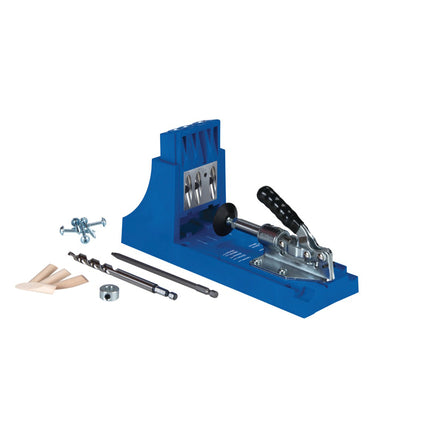 KREG Jig K4 Starter Set ( K4 ) Kompletny system połączeń ciesielskich wykonanych z drewna z szablonem do wiercenia K4, wiertłem stopniowym, bitem, wkrętami i zaślepkami
