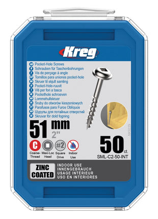 KREG Pocket-Hole Linsenkopfschraube 51 mm 50 Stk ( SML-C2-50 ) Vierkantantrieb Teilgewinde Grobgewinde selbstschneidend verzinkt - Toolbrothers