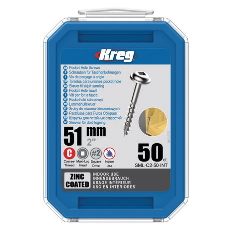 KREG Pocket-Hole Linsenkopfschraube 51 mm 50 Stk ( SML-C2-50 ) Vierkantantrieb Teilgewinde Grobgewinde selbstschneidend verzinkt - Toolbrothers