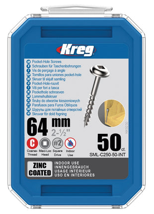 KREG Pocket-Hole Linsenkopfschraube 64 mm 50 Stk ( SML-C250-50 ) Vierkantantrieb Teilgewinde Grobgewinde selbstschneidend verzinkt - Toolbrothers