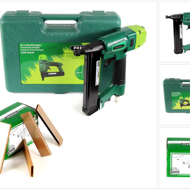 Prebena 2XR-ES40 Klammergerät Druckluft Nagler im Transportkoffer Typ ES + 5200x Prebena ES30CNKHA Heftklammern - Toolbrothers