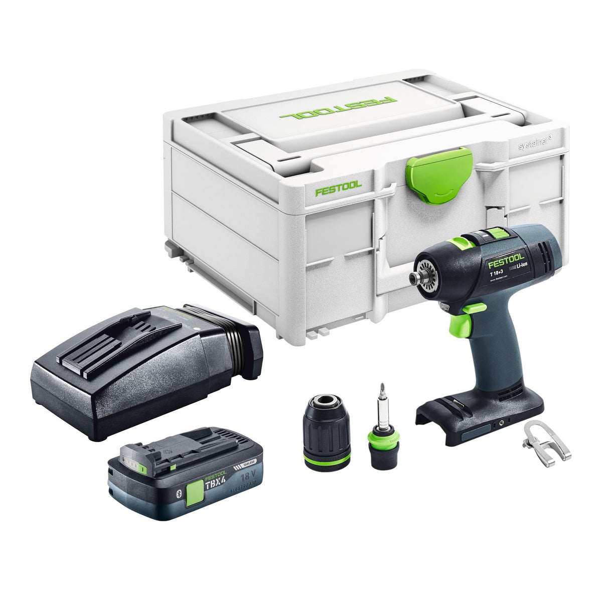 Festool T 18+3 HPC 4,0 I-Set akumulatorowa wiertarko-wkrętarka 18 V 50 Nm bezszczotkowa ( 576989 ) + 2x akumulator 4,0 Ah + ładowarka + przystawka mimośrodowa + przystawka kątowa + systainer