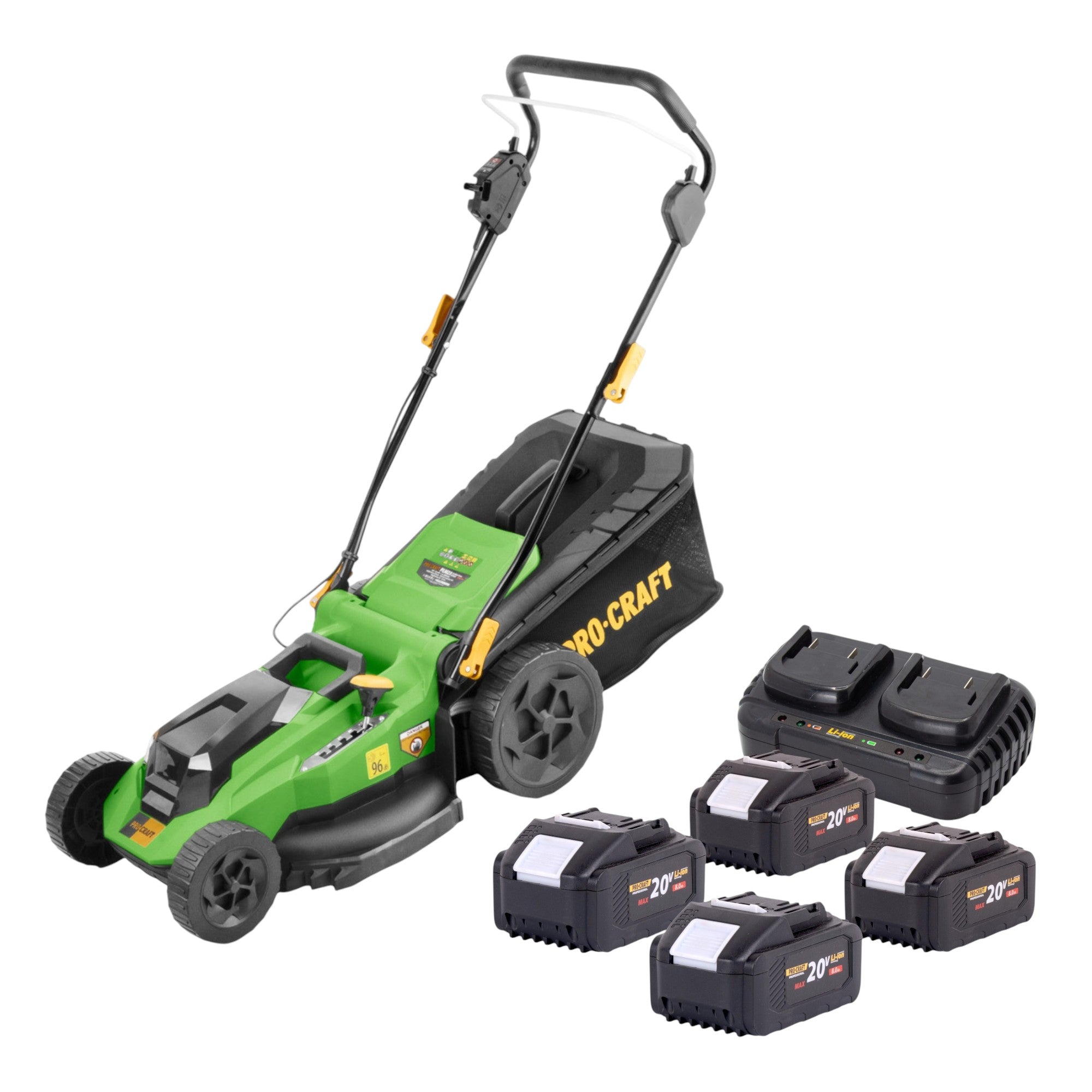 Procraft PLM23bb Akku Rasenmaeher 40 V 2x 20 V 430 mm Brushless 4x Akku 8 0 Ah Ladegeraet 0 - toolbrothers