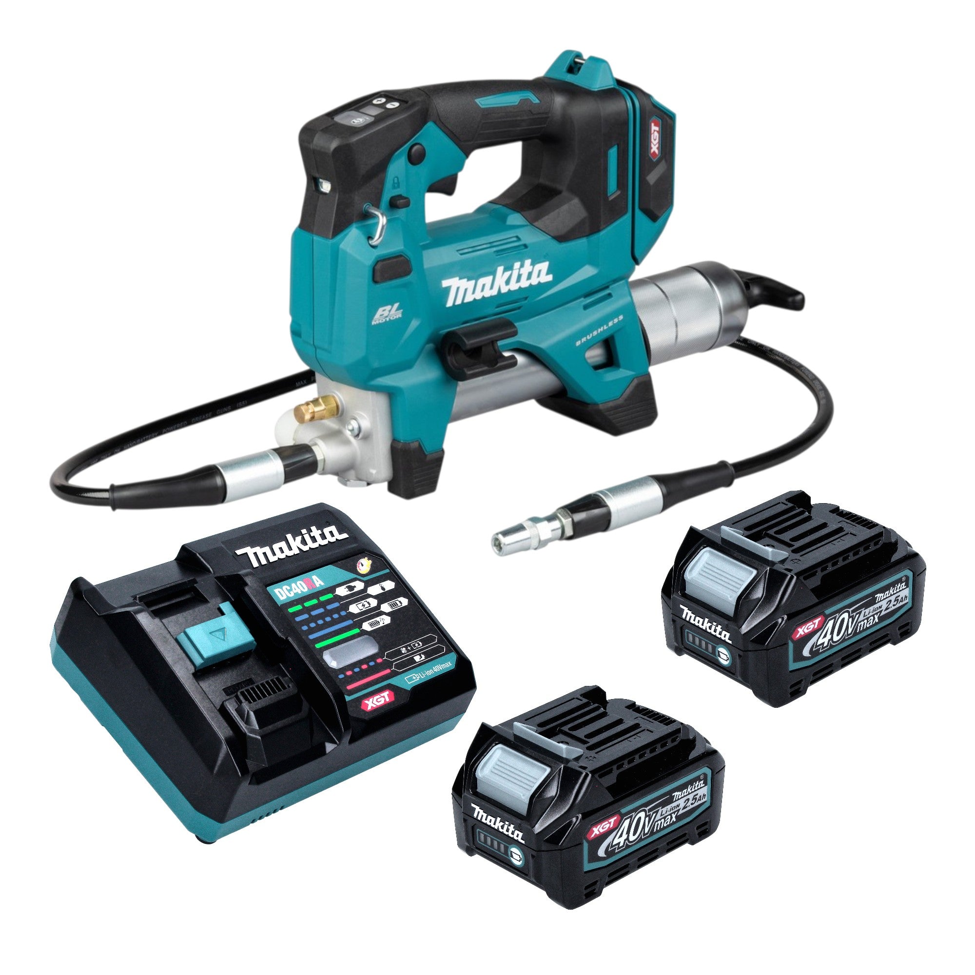 Makita GP 001 GD201 Akku Fettpresse 40 V max 690 bar Brushless 2x Akku 2 5 Ah Ladegeraet 0 - toolbrothers