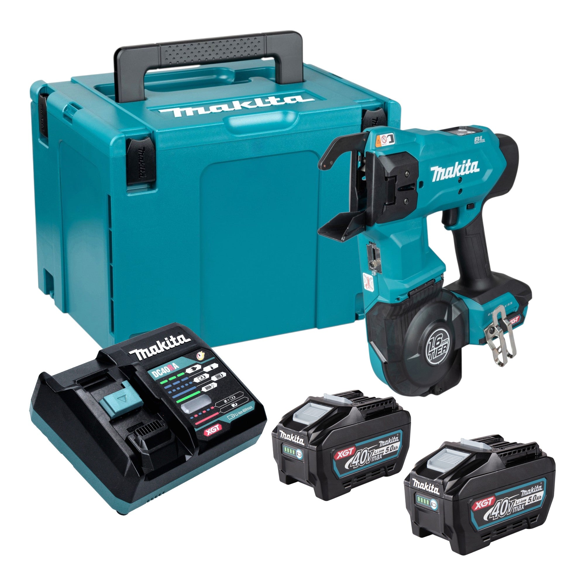 Makita TR 001 GT201 Akku Bewehrungsverbinder 40 V max 1 6 mm Brushless 2x Akku 5 0 Ah Ladegeraet Makpac 0 - toolbrothers