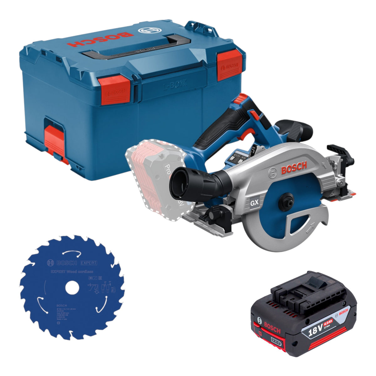Bosch GKS 18V-57-2 GX Professional Akumulatorowa piła tarczowa 18 V 165 mm bezszczotkowa + 1x akumulator 4,0 Ah + L-Boxx – bez ładowarki