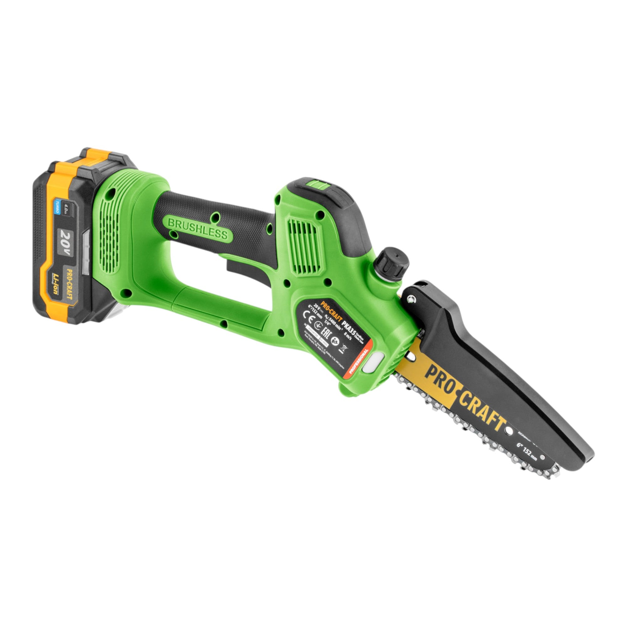 Procraft PKA35 Akku Astsaege Kettensaege 20 V 152 mm Brushless 1x Akku 4 0 Ah Ladegeraet Koffer 4 - toolbrothers