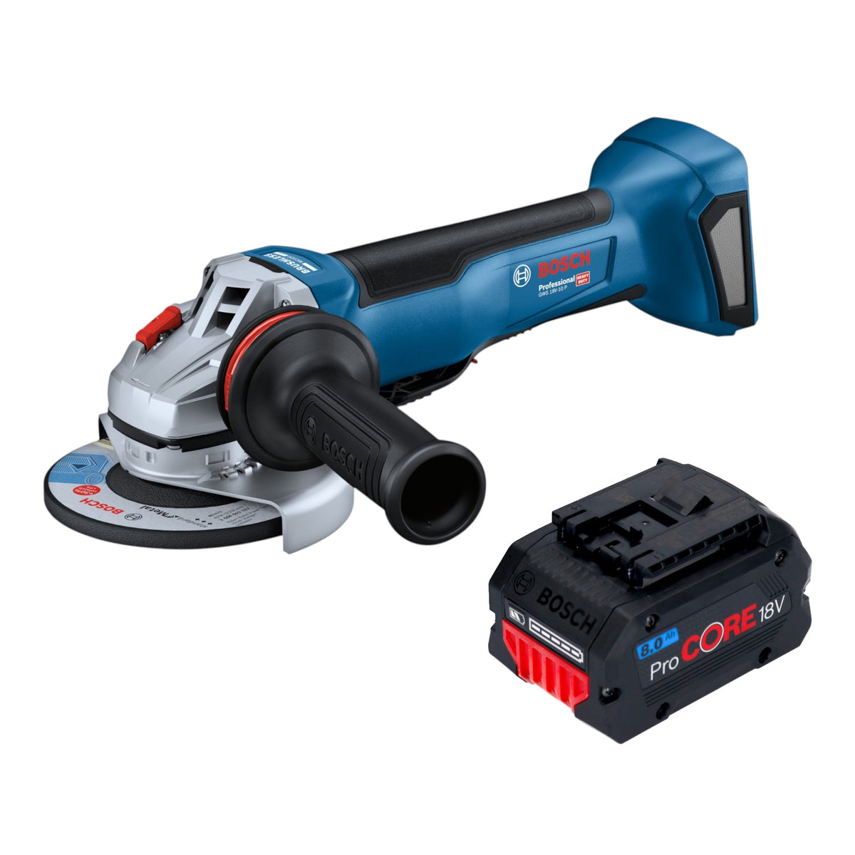 Bosch GWS 18V-10 P Professional Szlifierka kątowa akumulatorowa 18 V 125 mm bezszczotkowa + 1x akumulator ProCORE 8,0 Ah – bez ładowarki