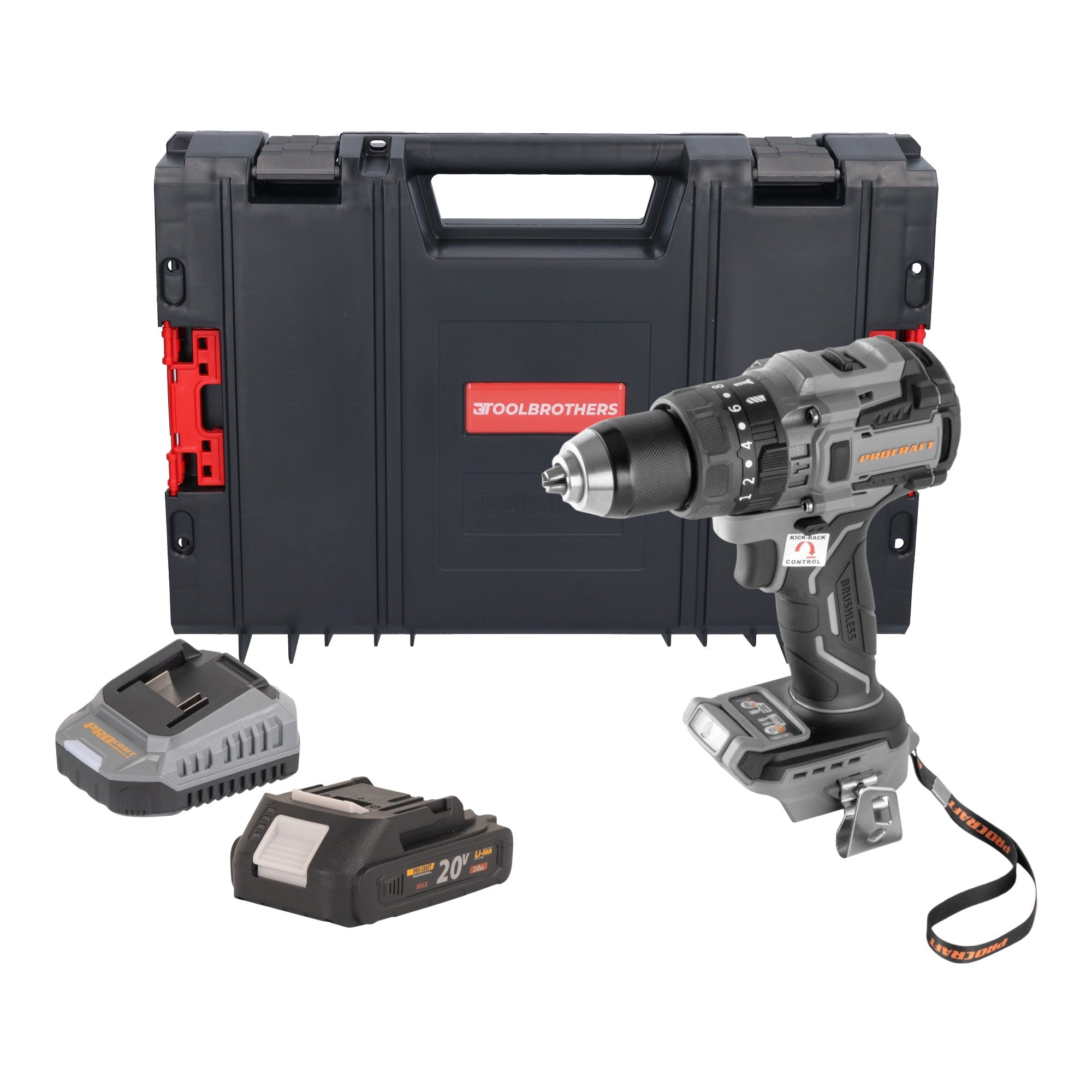 Procraft Industrial CD20B BB Akku Schlagbohrschrauber 20 V 150 Nm Brushless 1x Akku 2 0 Ah Ladegeraet RHINO Toolcase 0 - toolbrothers