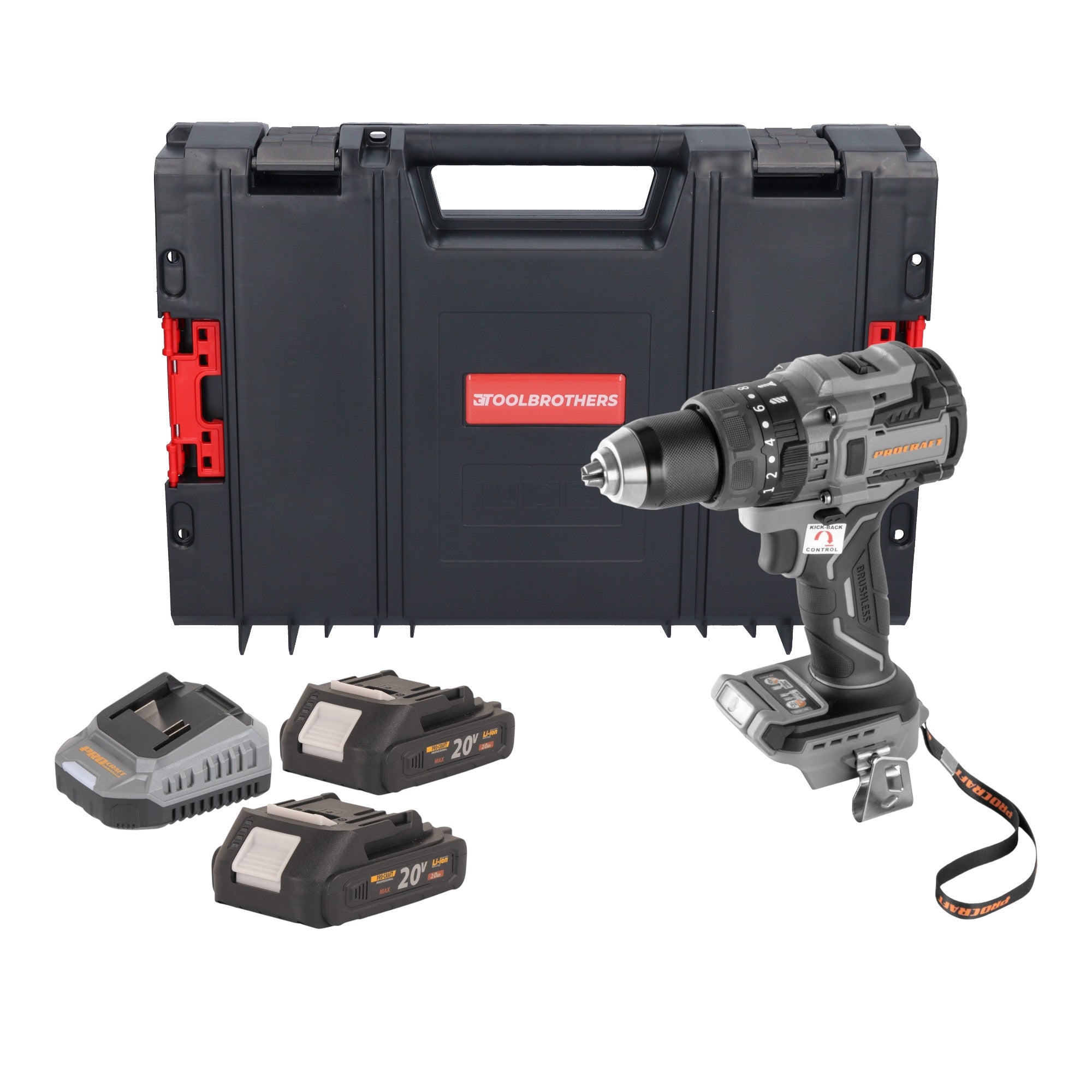 Procraft Industrial CD20B BB Akku Schlagbohrschrauber 20 V 150 Nm Brushless 2x Akku 2 0 Ah Ladegeraet RHINO Toolcase 0 - toolbrothers