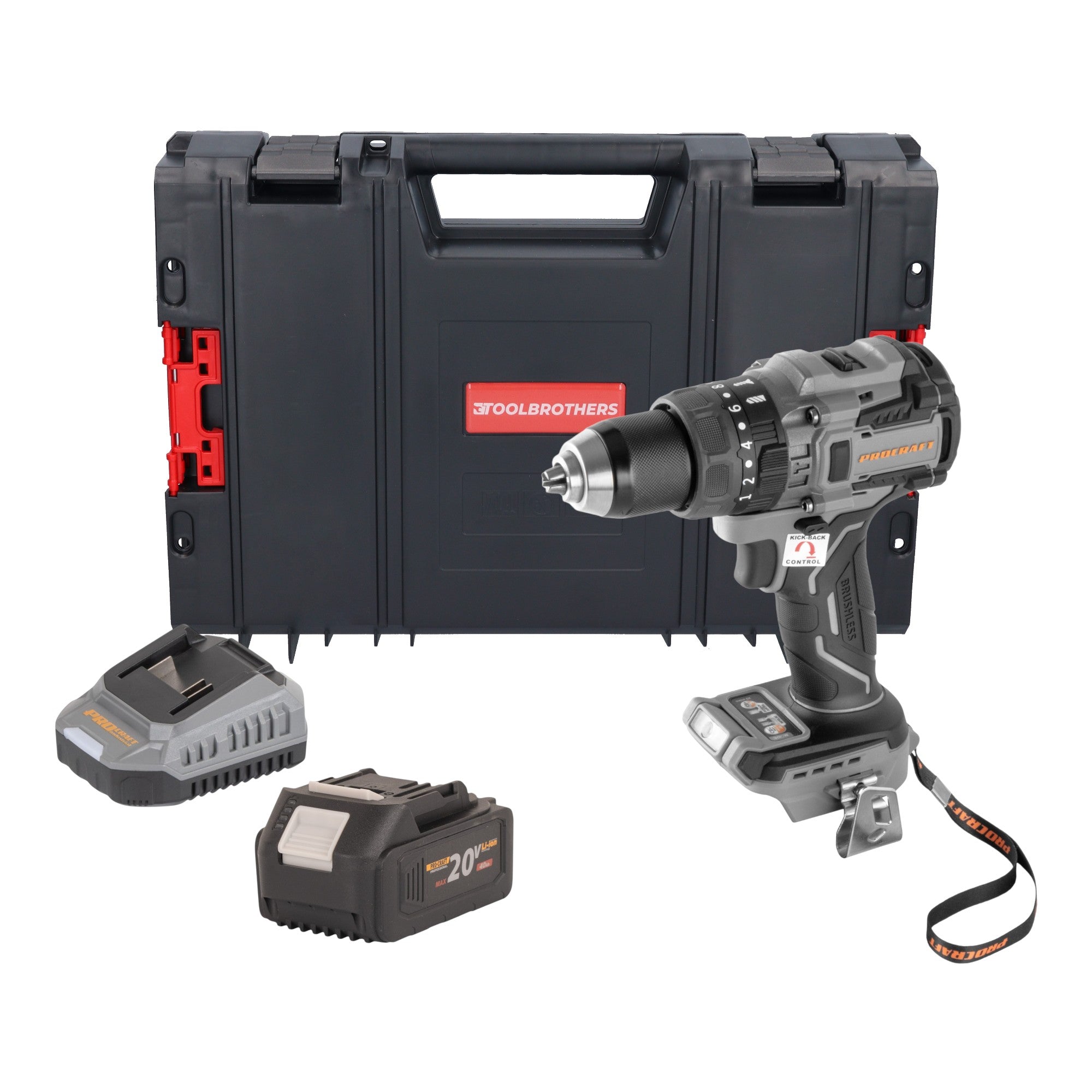 Procraft Industrial CD20B BB Akku Schlagbohrschrauber 20 V 150 Nm Brushless 1x Akku 4 0 Ah Ladegeraet RHINO Toolcase 0 - toolbrothers