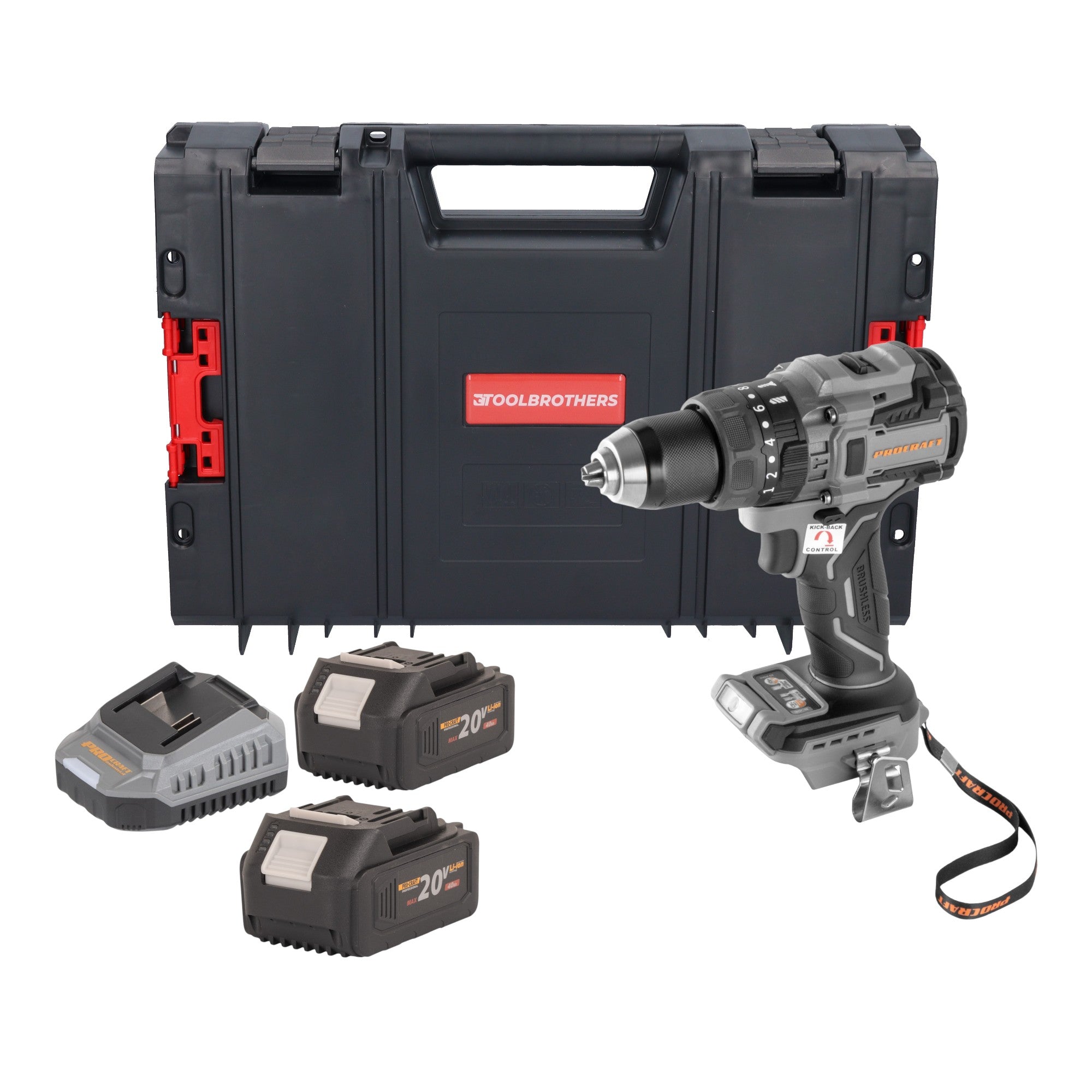 Procraft Industrial CD20B BB Akku Schlagbohrschrauber 20 V 150 Nm Brushless 2x Akku 4 0 Ah Ladegeraet RHINO Toolcase 0 - toolbrothers