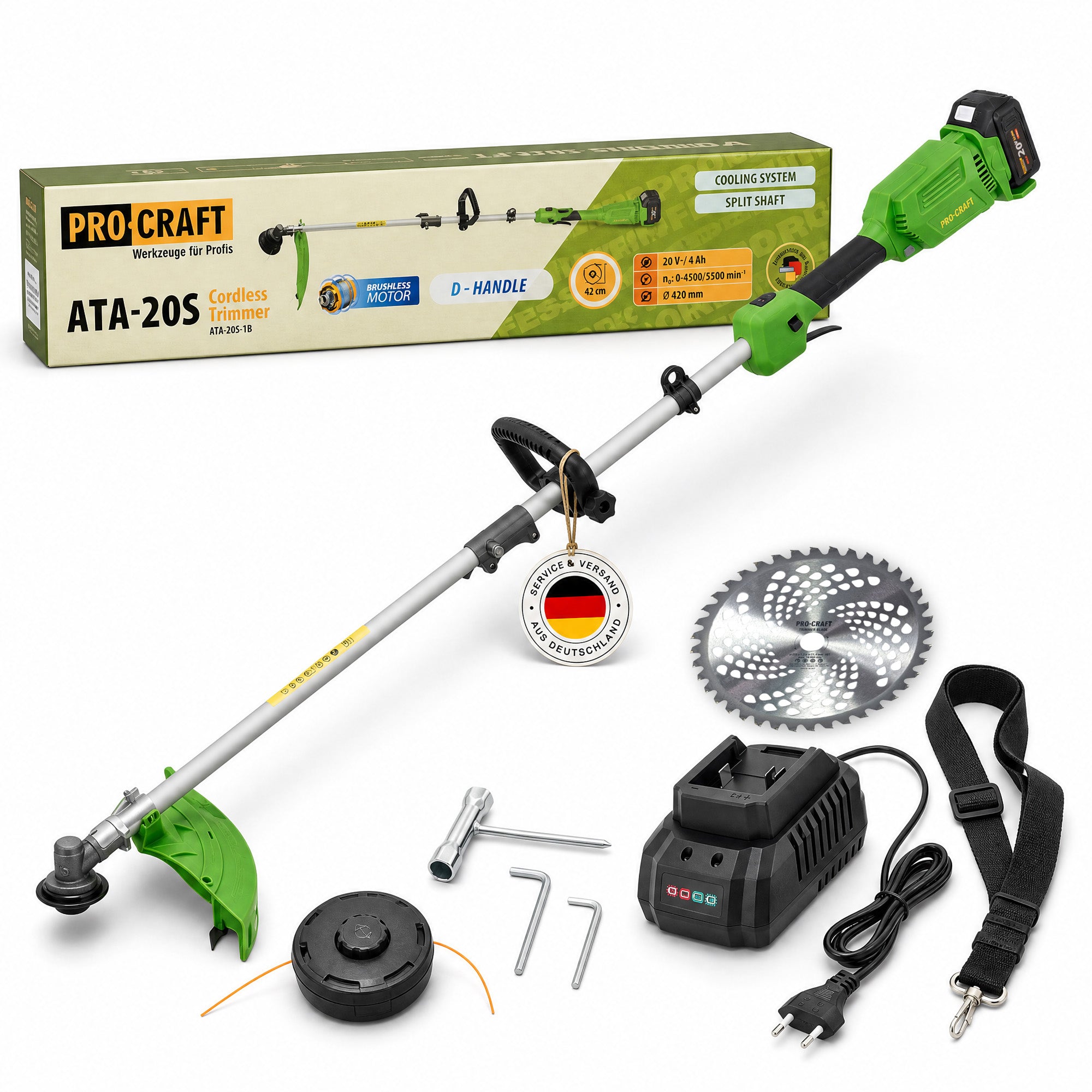 Procraft ATA 20S Akku Freischneider 20 V 420 mm Brushless 1x Akku 4 0 Ah Ladegeraet 0 - toolbrothers