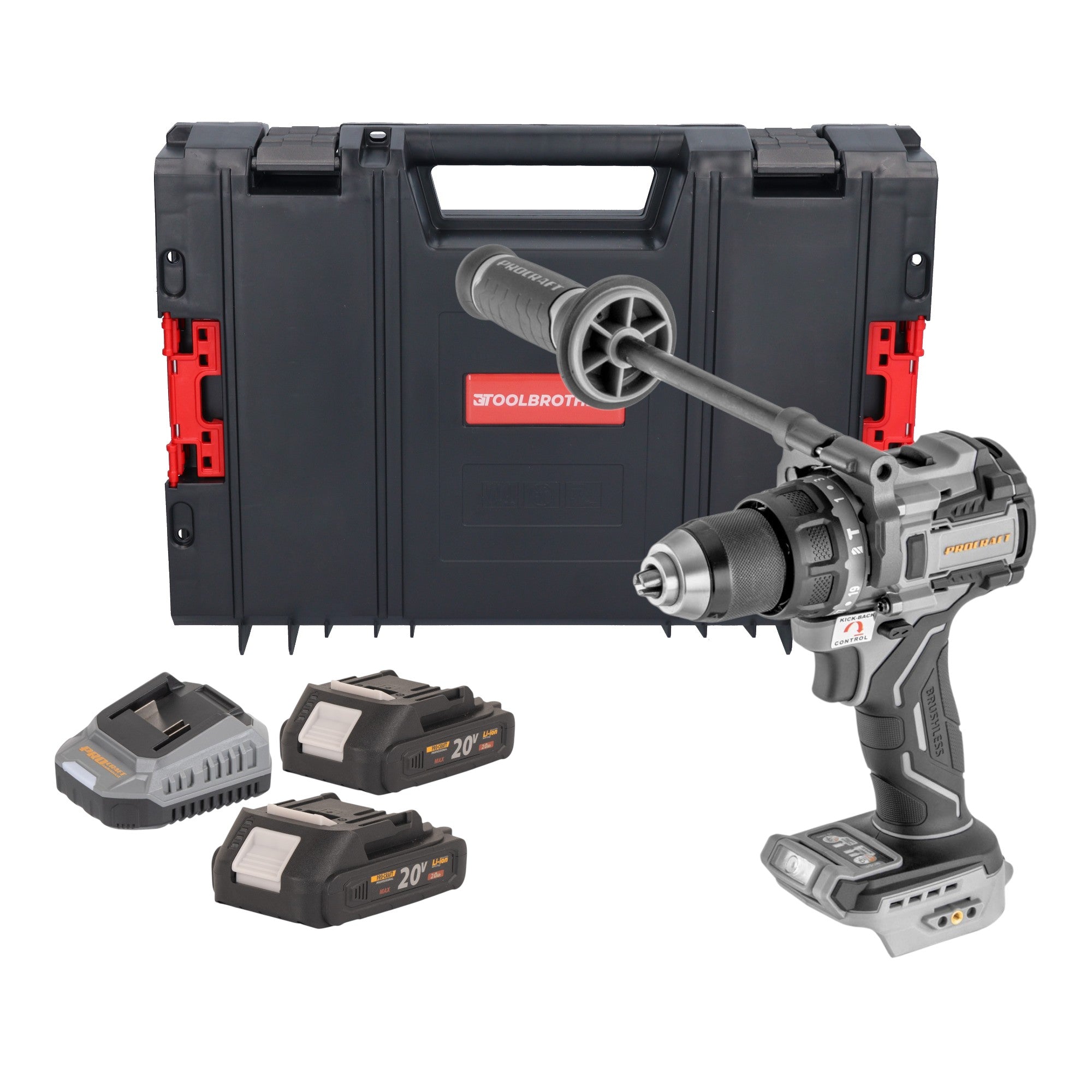 ProCraft Industrial CD20C BB Akku Schlagbohrschrauber 20 V 120 Nm Brushless 2x Akku 2 0 Ah Ladegeraet RHINO Toolcase 0 - toolbrothers