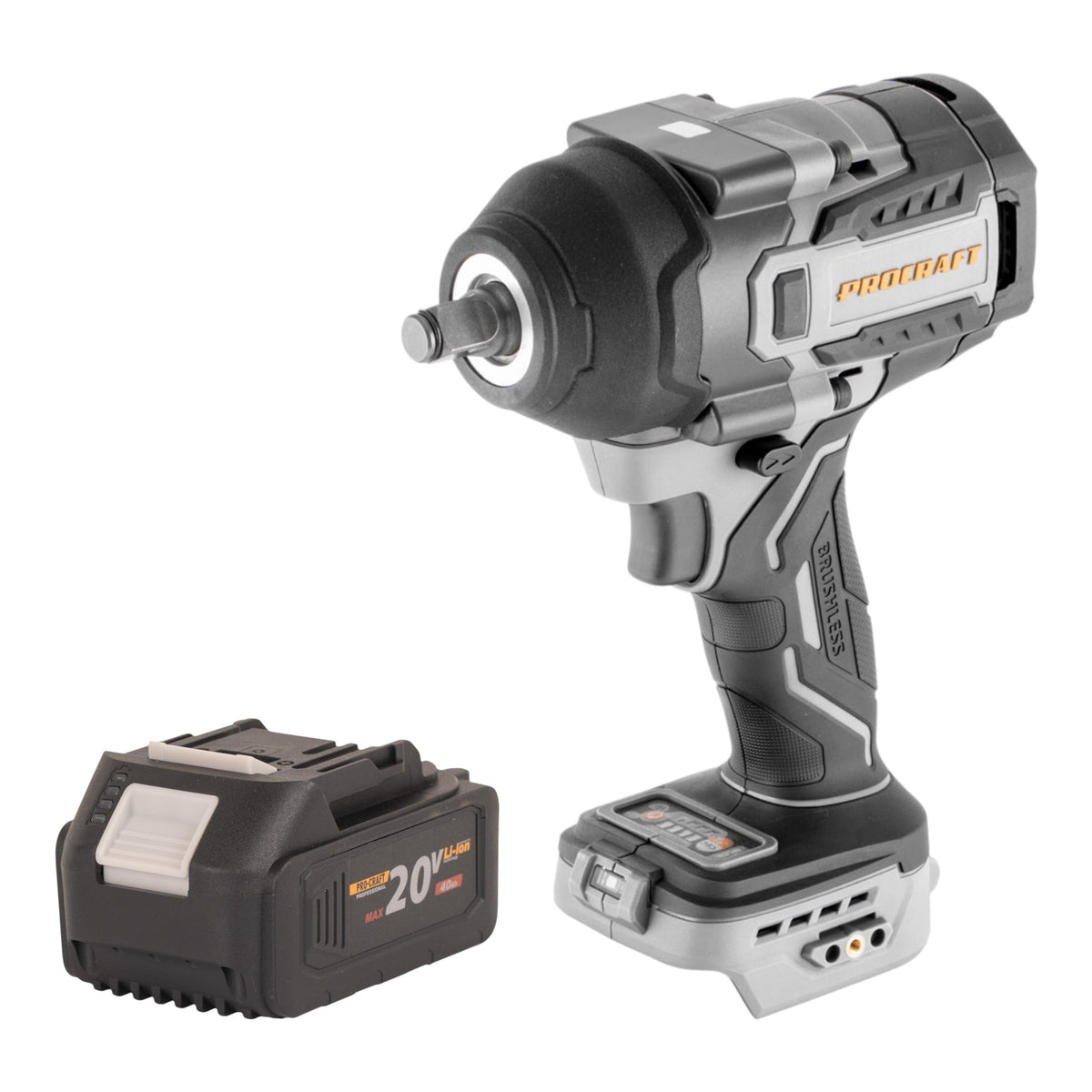 Wkrętarka udarowa akumulatorowa ProCraft Industrial IW850A-BB 20 V, 850 Nm, 1/2", bezszczotkowa + 1x akumulator 4,0 Ah – bez ładowarki