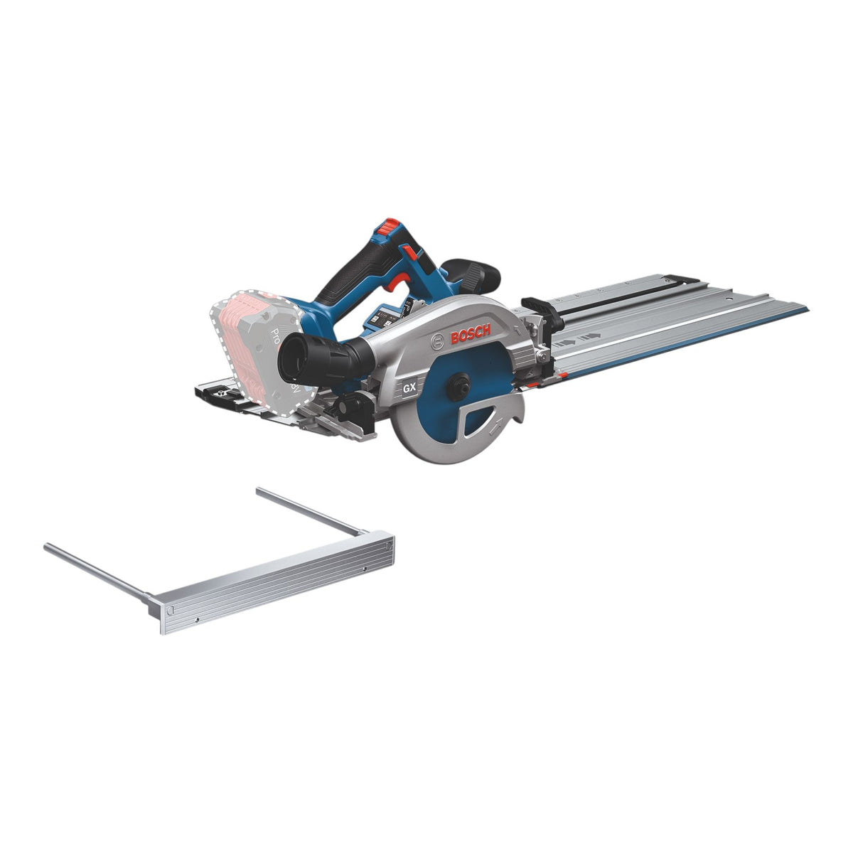 Bosch GKS 18V-57-2 GX Professional Akumulatorowa piła tarczowa 18 V 165 mm (06016C1003) bezszczotkowa + prowadnica do cięcia pod kątem – bez akumulatora, bez ładowarki