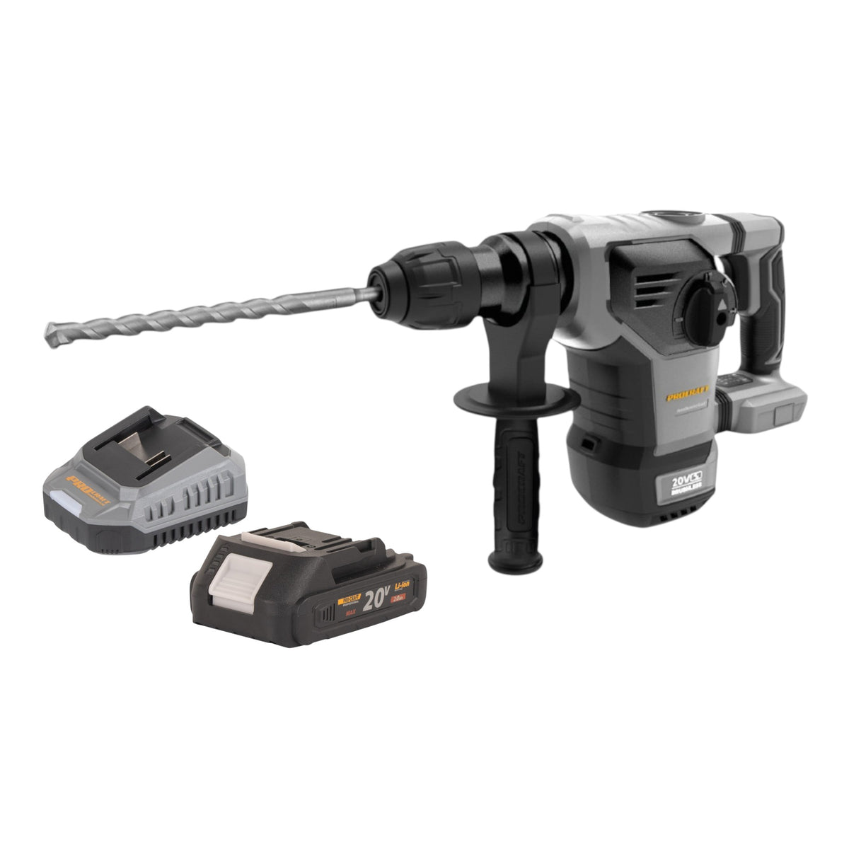 Młotek udarowo-wkrętarski akumulatorowy Procraft Industrial HD20B-BB-C 20 V 5 J SDS plus bezszczotkowy + 1x akumulator 2,0 Ah + ładowarka + walizka