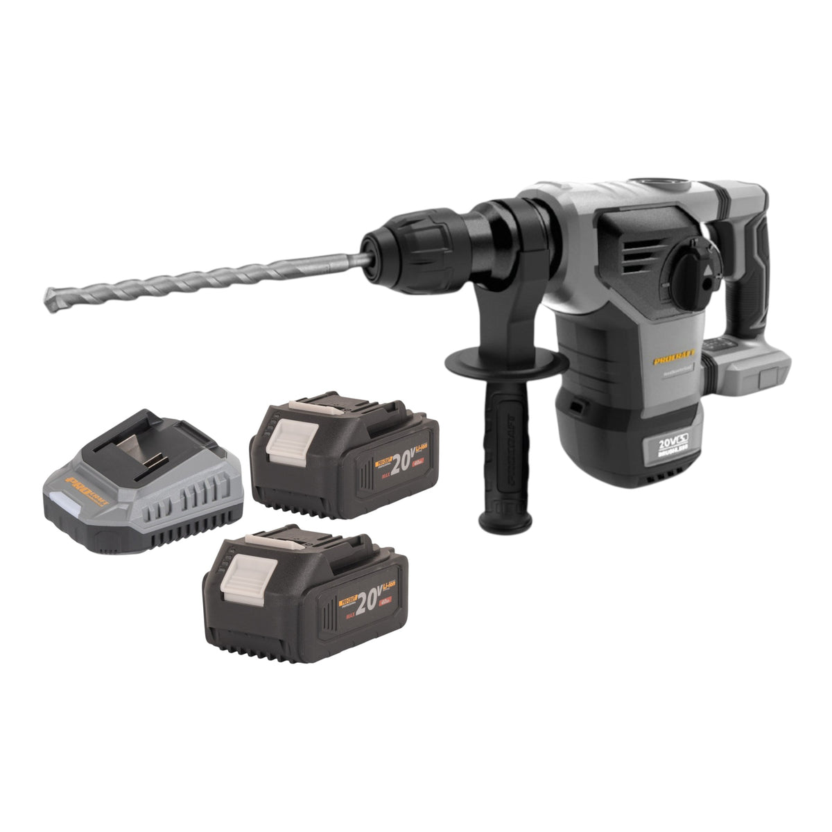 Młotek udarowo-wkrętarski Procraft Industrial HD20B-BB-C z akumulatorem 20 V, 5 J, SDS plus, bezszczotkowy + 2x akumulator 4,0 Ah + ładowarka + walizka