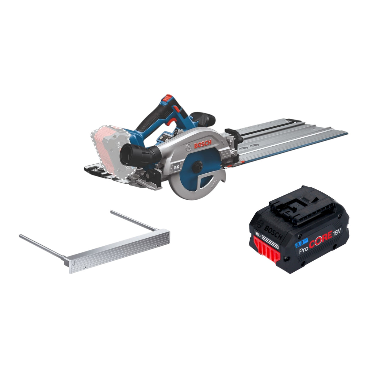 Akumulatorowa piła tarczowa Bosch GKS 18V-57-2 GX Professional 18 V 165 mm bezszczotkowa + 1x akumulator ProCORE 8,0 Ah + prowadnica do cięcia pod kątem – bez ładowarki