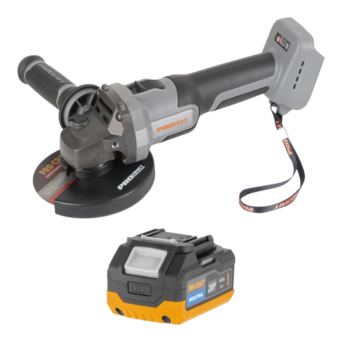 Procraft Industrial AG125Abb Akumulatorowa szlifierka kątowa 20 V 125 mm Brushless Solo - bez akumulatora, bez ładowarki