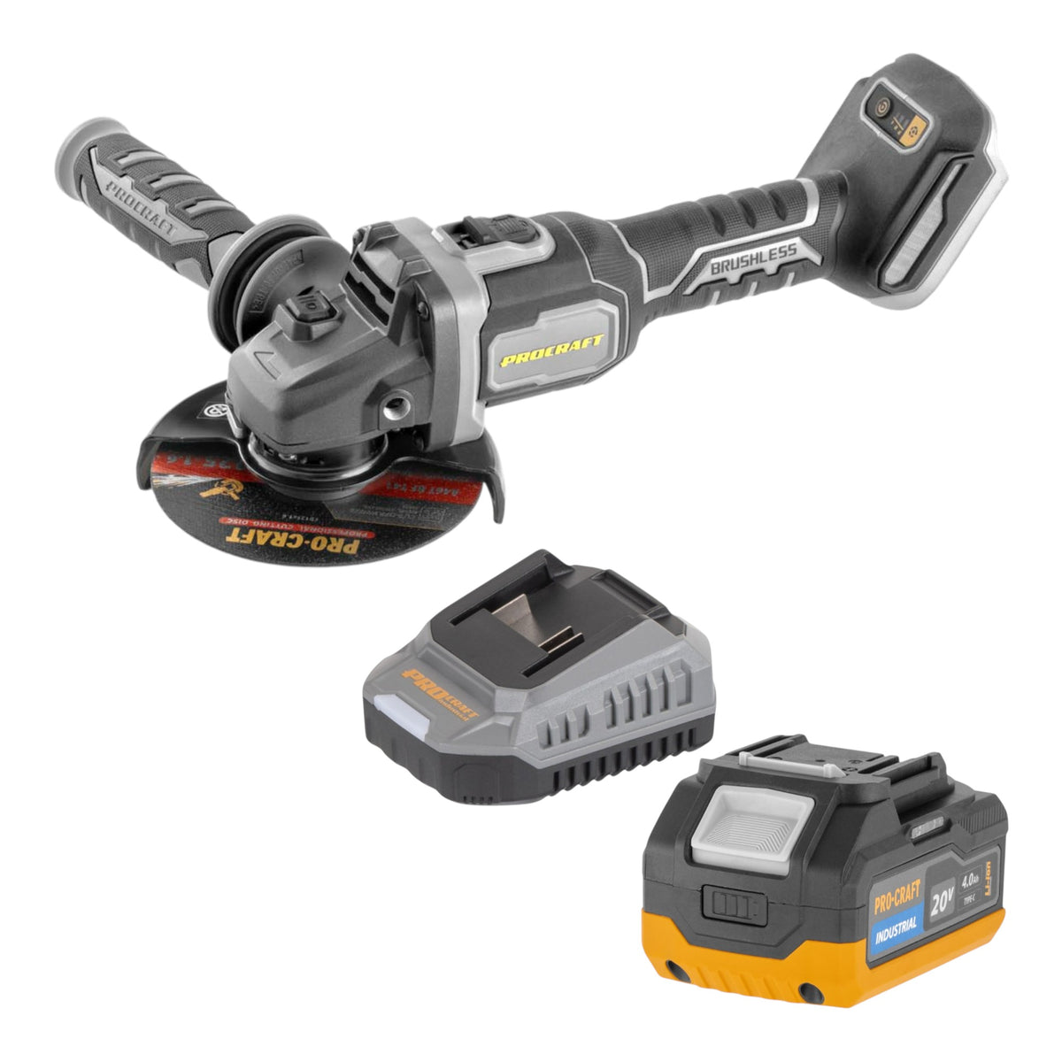 Procraft Industrial AG125Bbb Akumulatorowa szlifierka kątowa 20 V 125 mm Brushless Solo – bez akumulatora, bez ładowarki