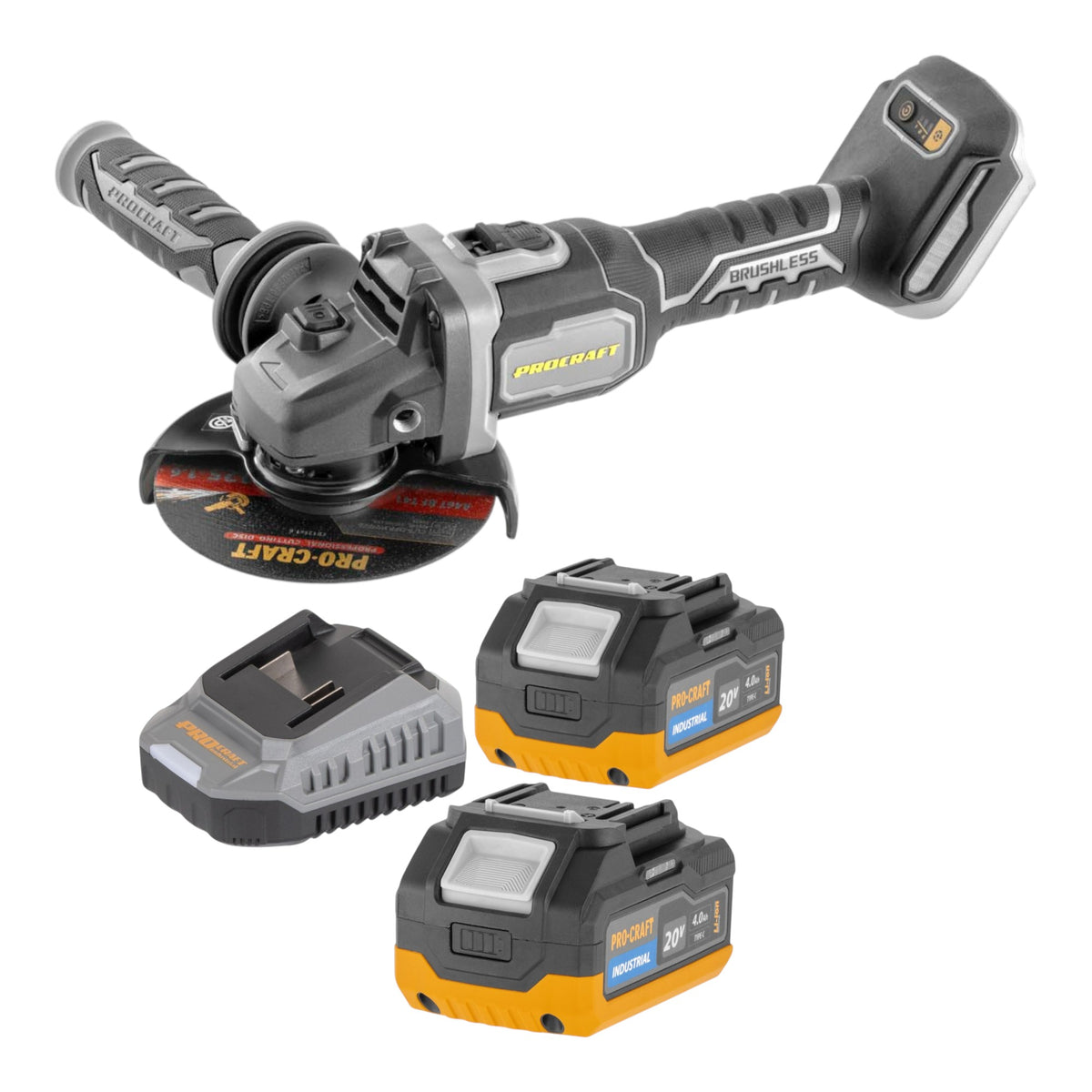Procraft Industrial AG125Bbb Akumulatorowa szlifierka kątowa 20 V 125 mm Brushless Solo – bez akumulatora, bez ładowarki