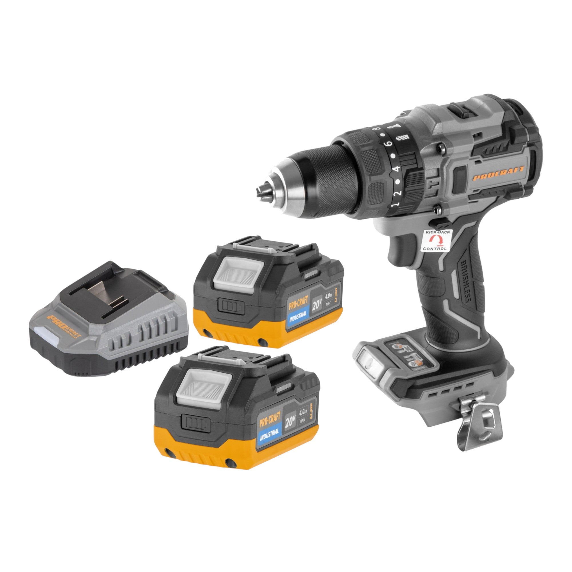 Procraft Industrial CD20B BB Akku Schlagbohrschrauber 20 V 150 Nm Brushless 2x Akku 4 0 Ah Ladegeraet 0 - toolbrothers