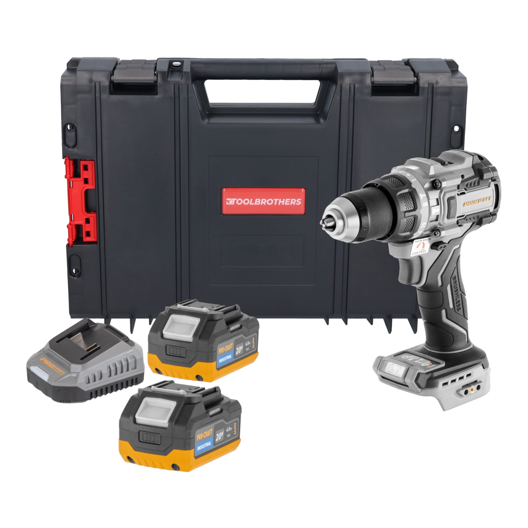 ProCraft Industrial CD20C BB Akku Schlagbohrschrauber 20 V 120 Nm Brushless 2x Akku 4 0 Ah Ladegeraet RHINO Toolcase 0 - toolbrothers