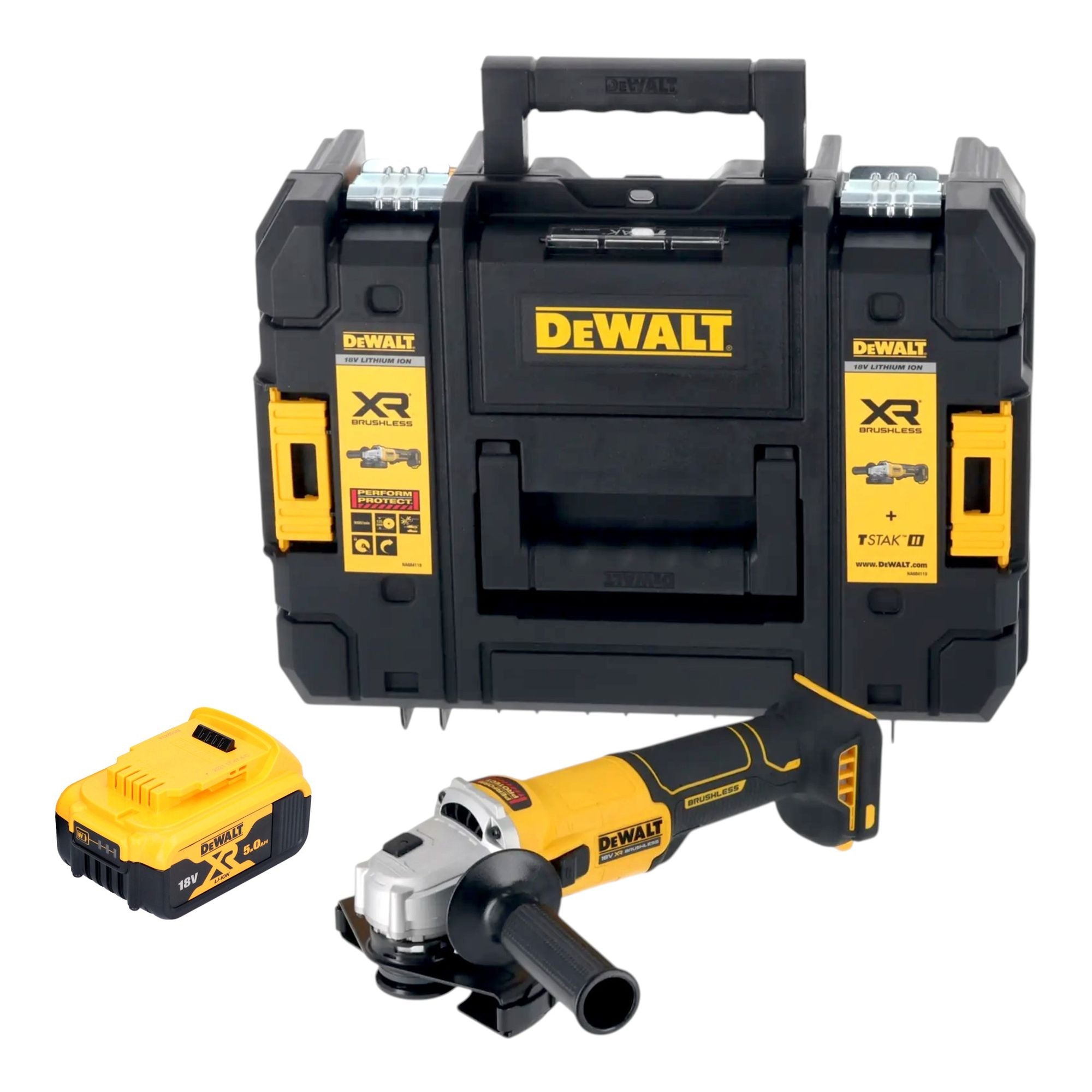 DeWalt DCG 407 NT Akku Winkelschleifer 18 V 125 mm Brushless 1x Akku 5 0 Ah TSTAK ohne Ladegeraet 0 - toolbrothers