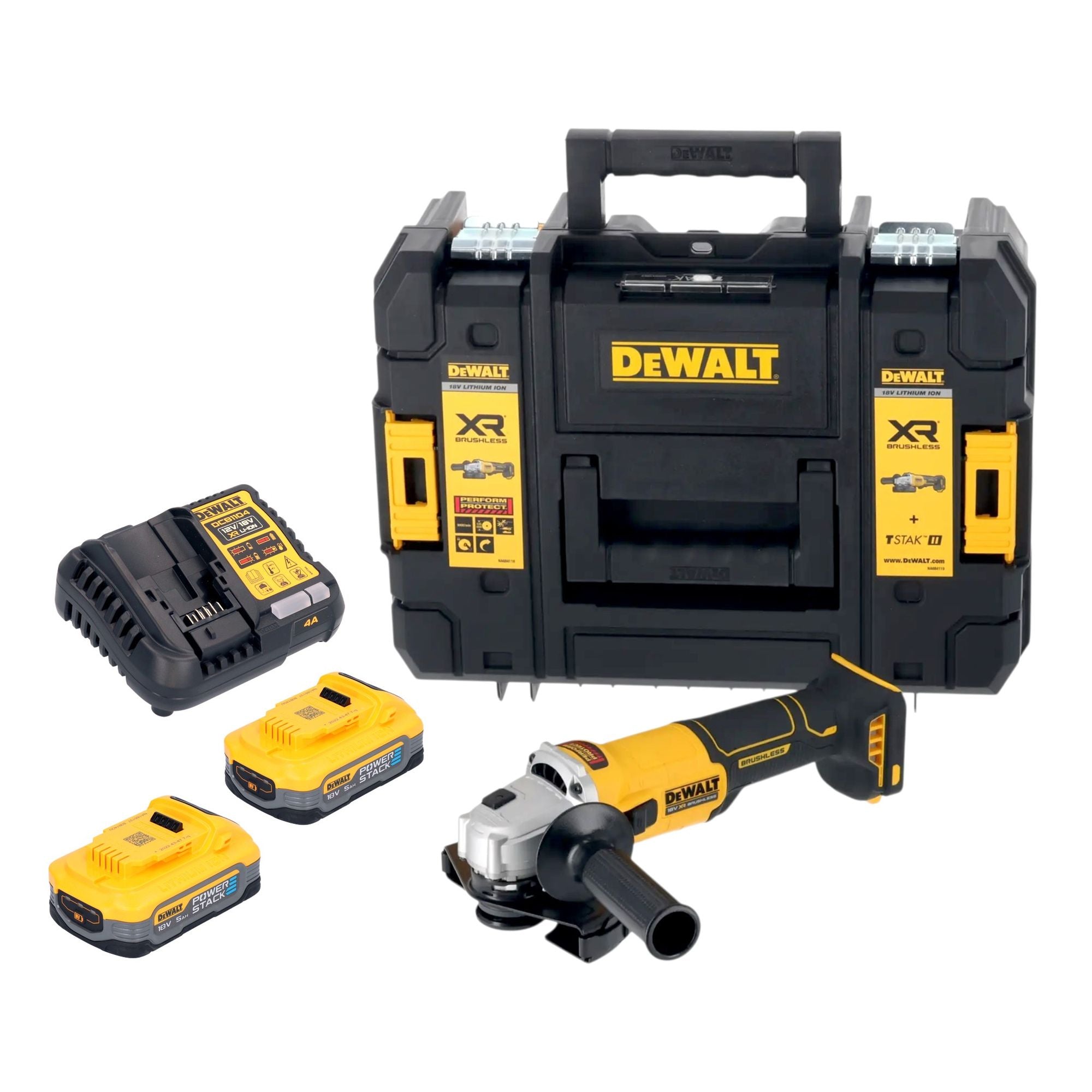 DeWalt DCG 407 H2T Akku Winkelschleifer 18 V 125 mm Brushless 2x Powerstack Akku 5 0 Ah Ladegeraet TSTAK 0 - toolbrothers