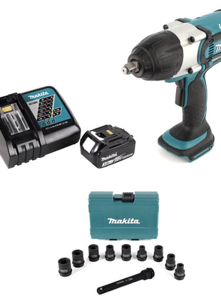 Makita DTW 450 RF1 18V Akku Schlagschrauber 440Nm 1/2" 18V + 1x Akku 3,0Ah + Schnellladegerät + Steckschlüssel Nuss Set + Verlängerung 150mm  - ohne Koffer - Toolbrothers