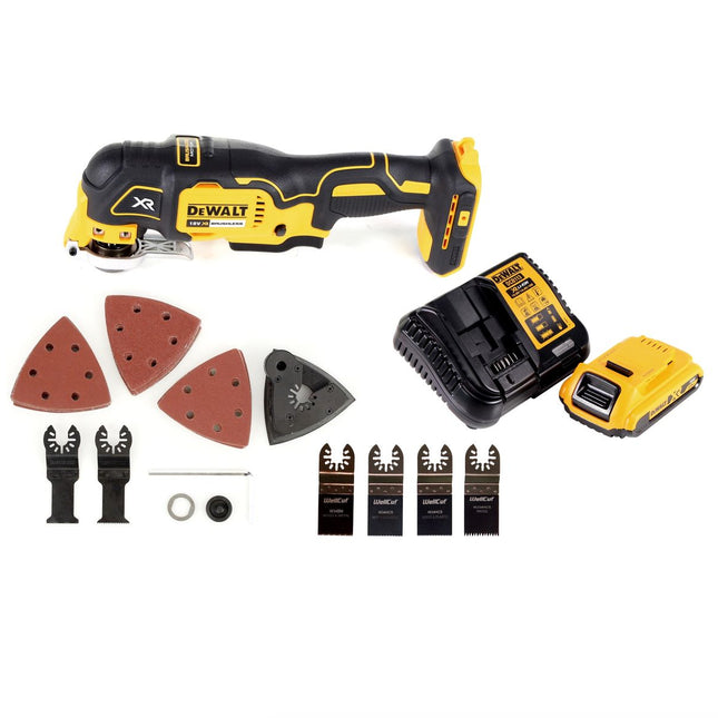 DeWalt DCS 355 D1 Akku Oszillierer Multitool 18 V Brushless + 1x Akku 2,0 Ah + Ladegerät + 29 tlg. Zubehör + 4x Sägeblatt - ohne Akku, ohne Ladegerät - Toolbrothers