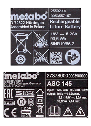 Metabo Akku Basis Set 18V mit 3x Akku 5,2Ah + Ladegerät ASC 145 ( 685048000 ) - Toolbrothers