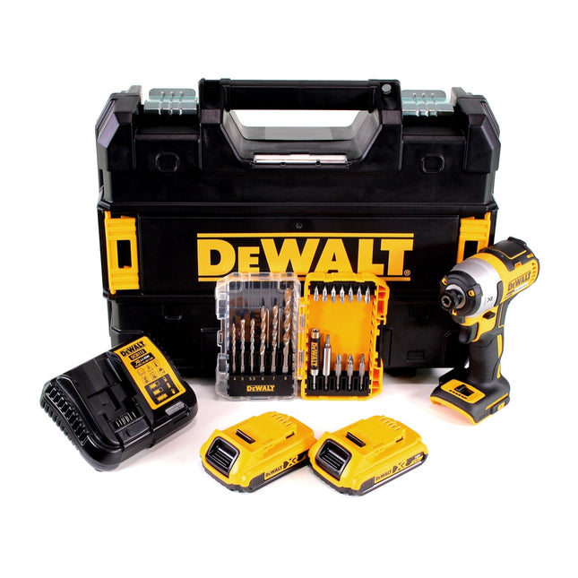 DeWalt DCF 887 D2T Akku Schlagschrauber 18 V 205 Nm 1/4" Brushless + 2x Akku 2,0 Ah + Ladegerät + 19 tlg. Bit Bohrer Set + TSTAK