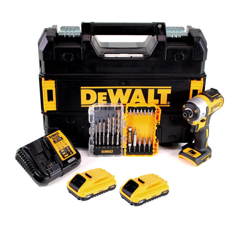 DeWalt DCF 887 L2T Akku Schlagschrauber 18 V 205 Nm 1/4" Brushless + 2x Akku 3,0 Ah + Ladegerät + 19 tlg. Bit Bohrer Set + TSTAK