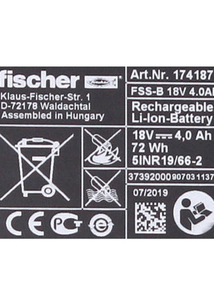 Fischer FSS-B Li-Ion Akku 18V 4,0 Ah ( 552930 ) CAS Partner - Toolbrothers