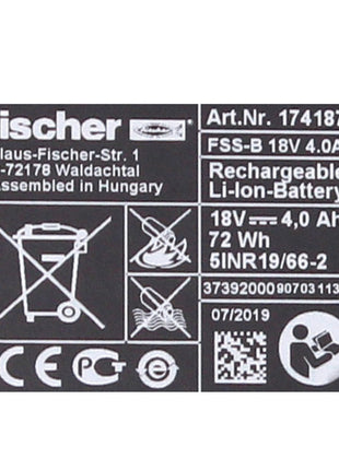 Fischer Akku Set 18V mit 2x FSS-B Li-Ion Akku 18V 4,0 Ah ( 552930 ) CAS Partner - Toolbrothers