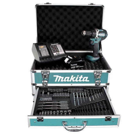 Makita DDF 484 SMX4 Akku Schlagschrauber 18V 54Nm Brushless + 1x Akku 4,0Ah + Ladegerät + 70tlg. Bit Bohrer Set + Koffer