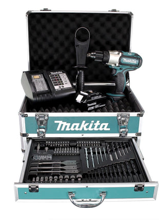 Makita DDF 451 SMX4 Akku Bohrschrauber 18V 80Nm + 1x Akku 4,0Ah + Ladegerät + 70tlg. Bit Bohrer Set + Koffer