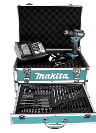 Makita DDF 483 SFX4 Akku Bohrschrauber 18V 40Nm Brushless + 1x Akku 3,0Ah + Ladegerät + 70tlg. Bit Bohrer Set + Koffer