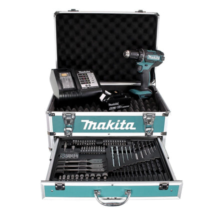 Makita DDF 482 SGX4 Akku Bohrschrauber 18V 62Nm + 1x Akku 6,0Ah + Ladegerät + 70tlg. Bit Bohrer Set + Koffer