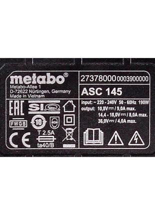 Metabo Akku Basis Set 18V mit 1x Akku LiHD 8,0Ah ( 625369000 ) + Ladegerät ASC 145 ( 627378000 ) - Toolbrothers